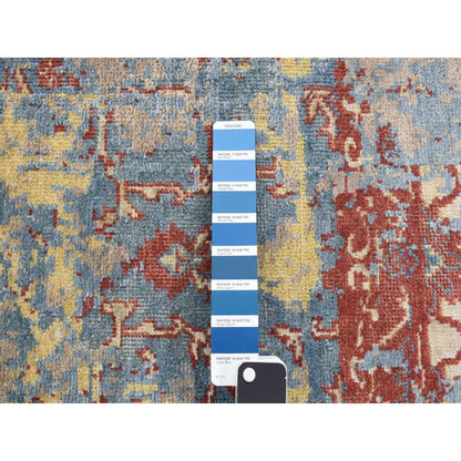 Modern and Contemporary Wool & Silk Hand Knotted Rug Blue No Border 2.5X6.0 -O078046