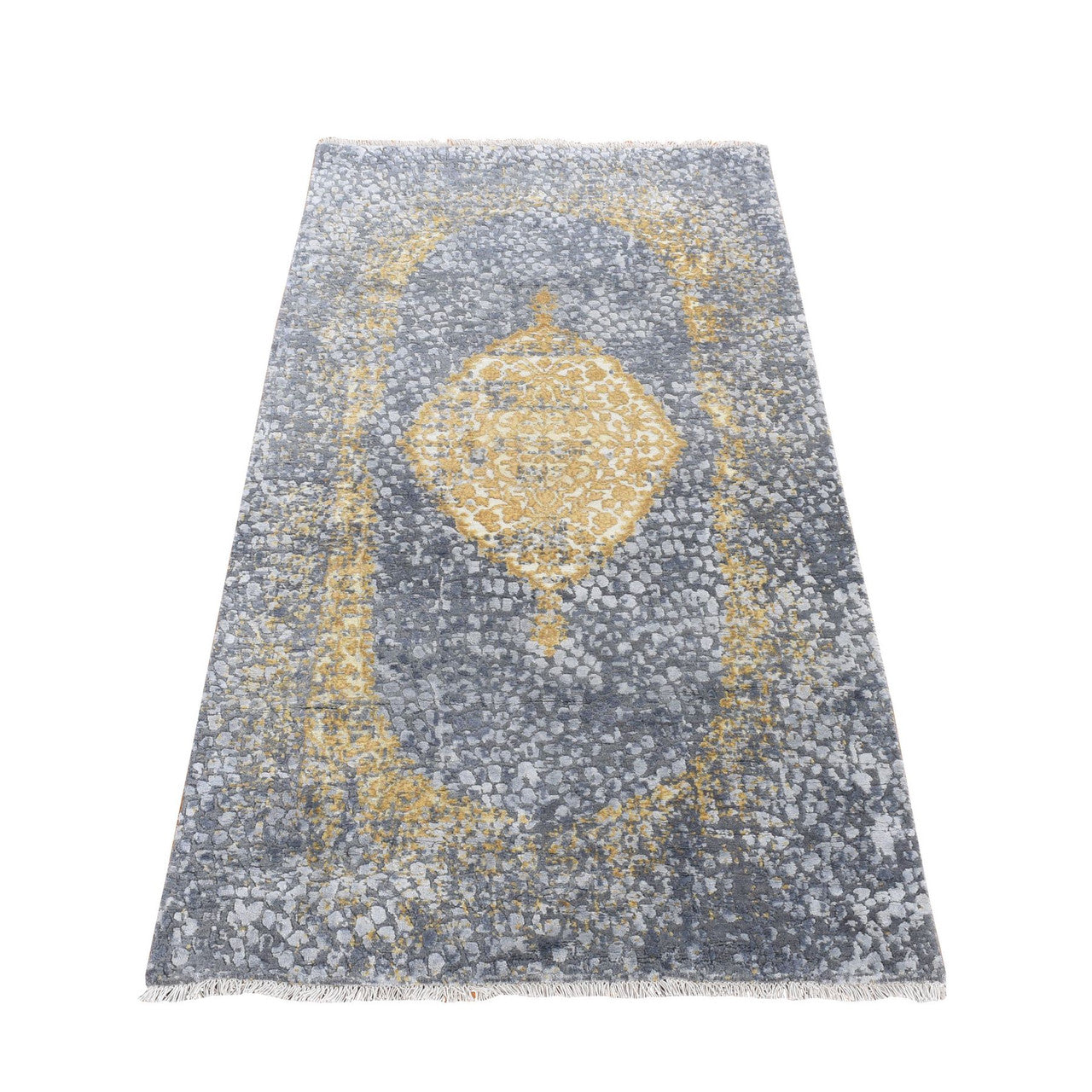 Transitional Wool & Pure Silk Hand Knotted Rug Grey No Border 2.10X6.0 -O078047