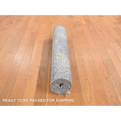 Transitional Wool & Pure Silk Hand Knotted Rug Grey No Border 2.10X6.0 -O078047