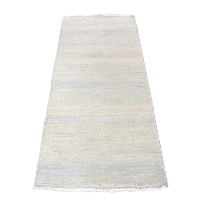 Modern and Contemporary Wool & Silk Hand Knotted Rug Ivory No Border 2.7X6.2 -O078048