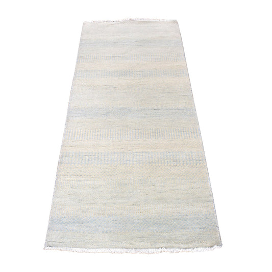 Modern and Contemporary Wool & Silk Hand Knotted Rug Ivory No Border 2.7X6.2 -O078048