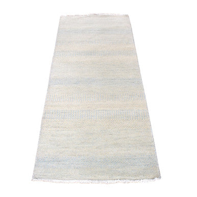 Modern and Contemporary Wool & Silk Hand Knotted Rug Ivory No Border 2.7X6.2 -O078048