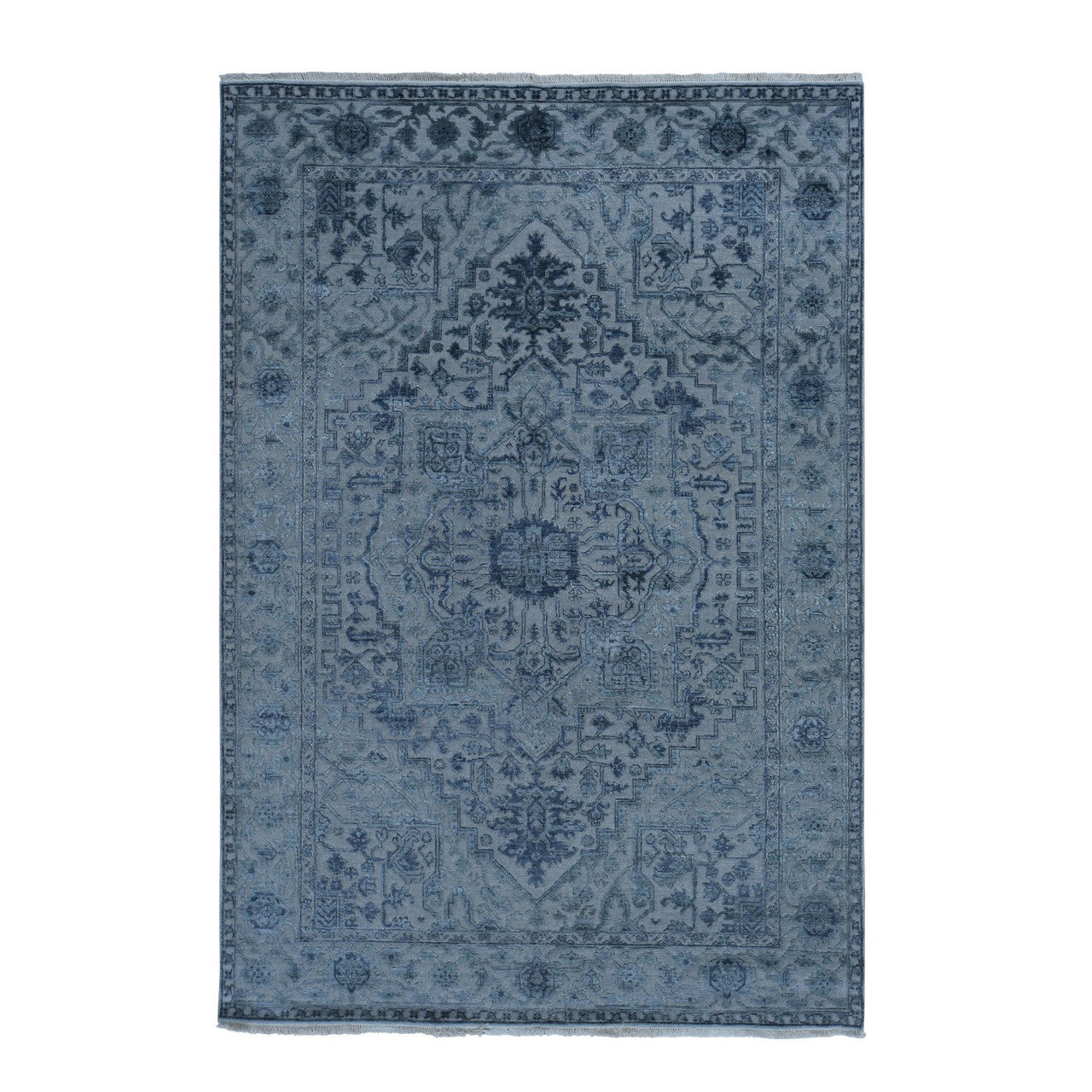 Gray 6'0" x 9'2" Heriz Hand knotted Wool/Silk Rug -O078049
