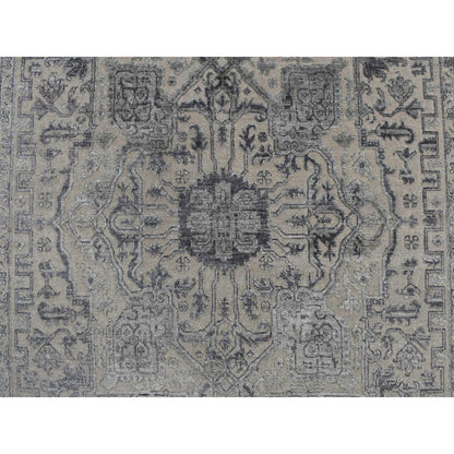 Heriz Wool & Silk Hand Knotted Rug Grey Gray 6.0X9.2 -O078049