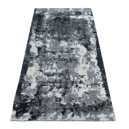 Modern and Contemporary Wool & Silk Hand Knotted Rug Grey No Border 2.7X5.9 -O078051