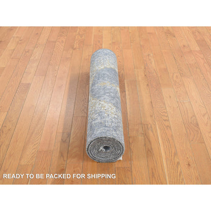 Fine Oriental Wool & Silk Hand Knotted Rug Grey No Border 3.2X10.0 -O078052