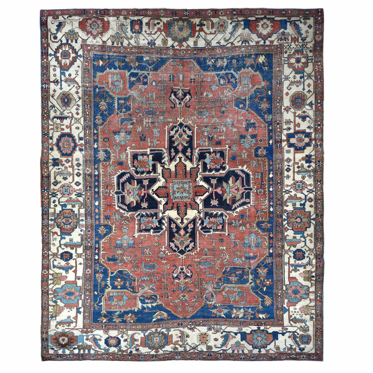 Antique Wool Hand Knotted Rug Red White 11.3X15.3 -O078057