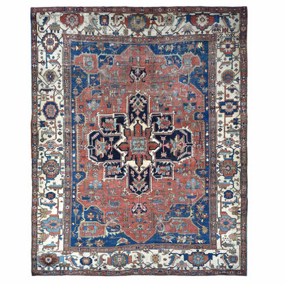 Antique Wool Hand Knotted Rug Red White 11.3X15.3 -O078057