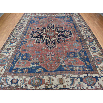 Antique Wool Hand Knotted Rug Red White 11.3X15.3 -O078057