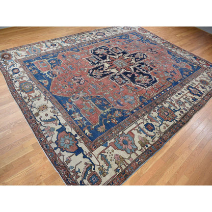 Antique Wool Hand Knotted Rug Red White 11.3X15.3 -O078057