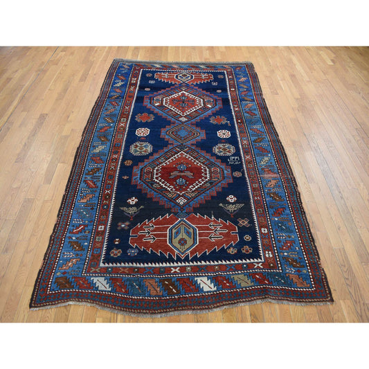 Antique Wool Hand Knotted Rug Blue Blue 6.2X9.9 -O078060