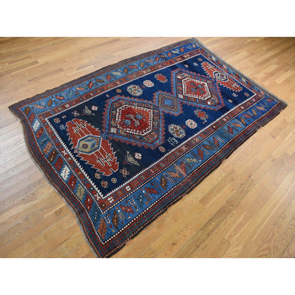 Antique Wool Hand Knotted Rug Blue Blue 6.2X9.9 -O078060