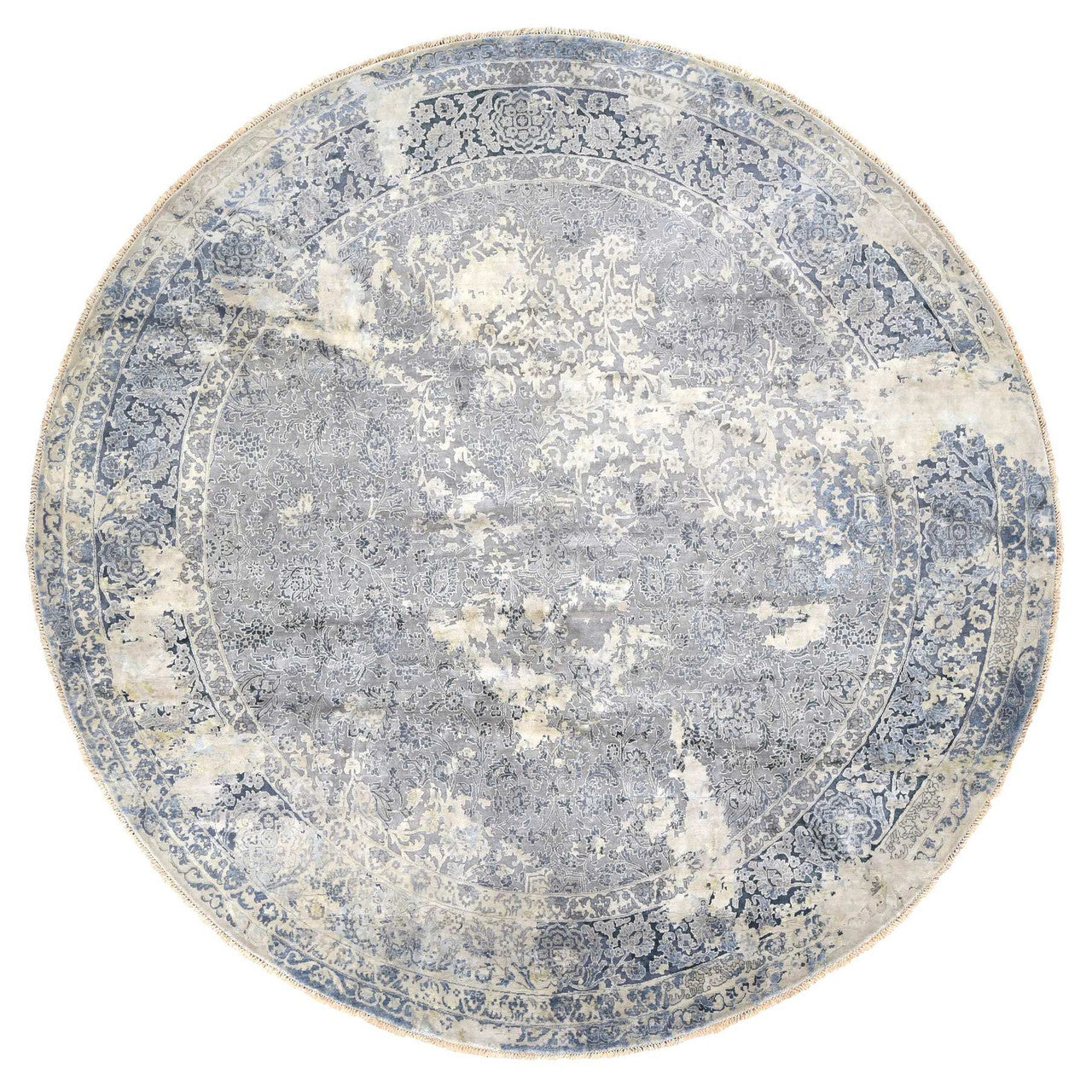 Transitional Wool & Silk Hand Knotted Rug Grey 11.10x11.10 -O078065