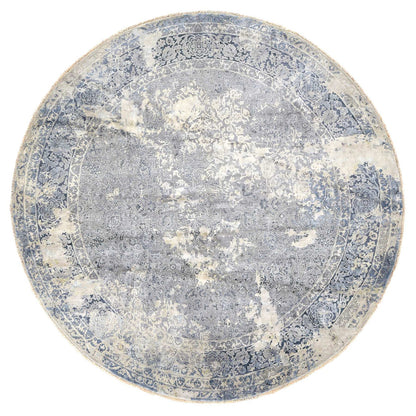 Transitional Wool & Silk Hand Knotted Rug Grey 11.10x11.10 -O078065