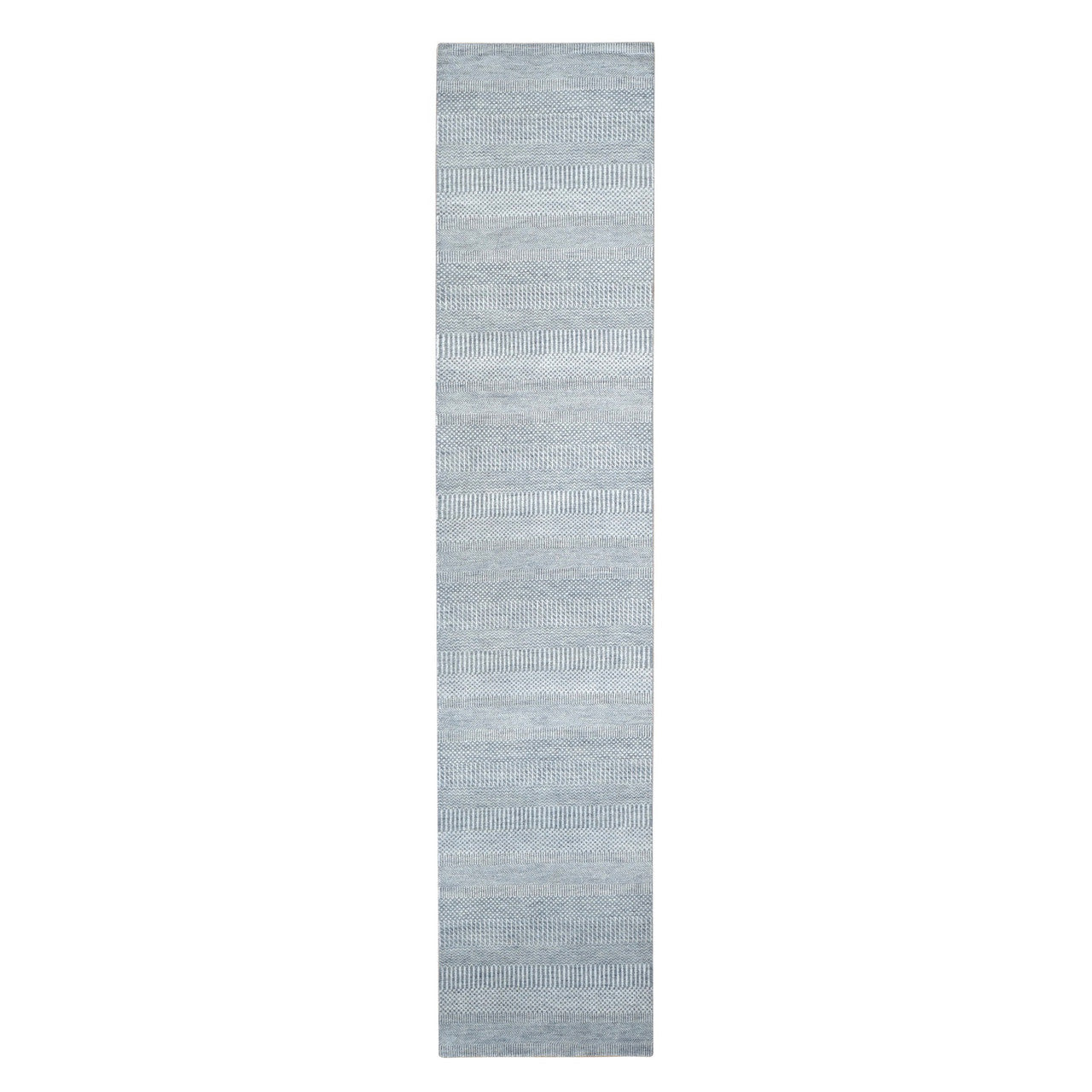 Blue 2'6" x 12'0" Transitional Hand knotted Wool/Silk Rug - Sku: O078067