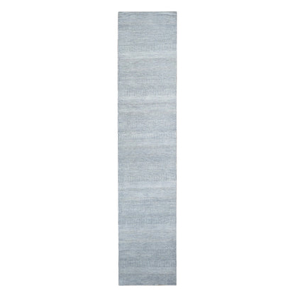 Transitional Wool & Silk Hand Knotted Rug Blue No Border 2.6X12.0 -O078067
