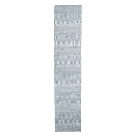 Transitional Wool & Silk Hand Knotted Rug Blue No Border 2.6X12.0 -O078067