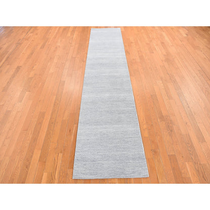 Transitional Wool & Silk Hand Knotted Rug Blue No Border 2.6X12.0 -O078067