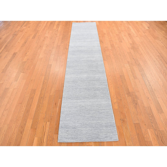 Transitional Wool & Silk Hand Knotted Rug Blue No Border 2.6X12.0 -O078067