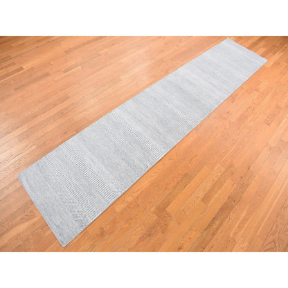 Transitional Wool & Silk Hand Knotted Rug Blue No Border 2.6X12.0 -O078067