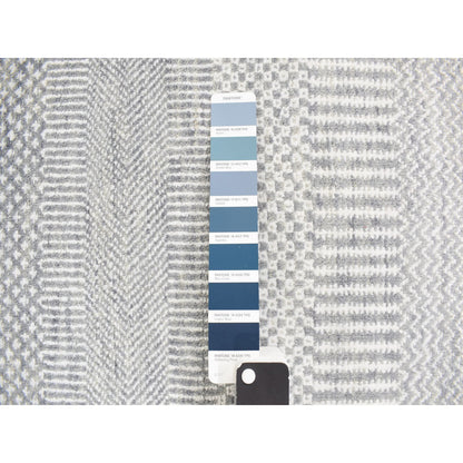 Transitional Wool & Silk Hand Knotted Rug Blue No Border 2.6X12.0 -O078067