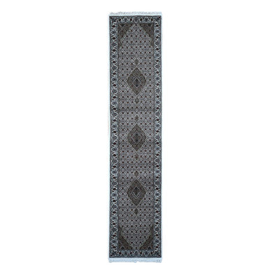 Fine Oriental Wool & Silk Hand Knotted Rug Ivory White 2.7X11.10 -O078068