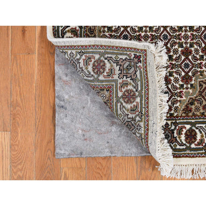Fine Oriental Wool & Silk Hand Knotted Rug Ivory White 2.7X11.10 -O078068