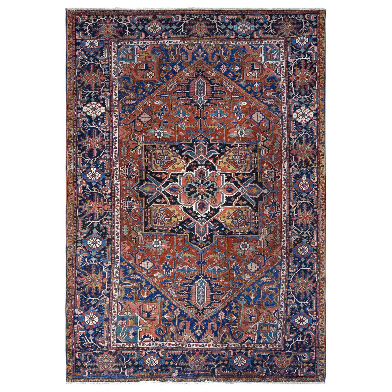 Antique Wool Hand Knotted Rug Red Blue 8.6X12.0 -O078071