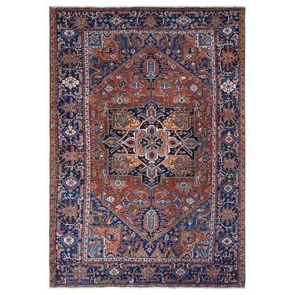 Antique Wool Hand Knotted Rug Red Blue 8.6X12.0 -O078071