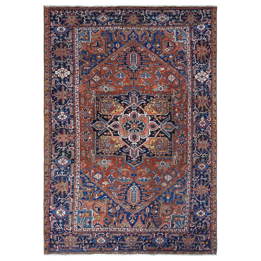 Antique Wool Hand Knotted Rug Red Blue 8.6X12.0 -O078071