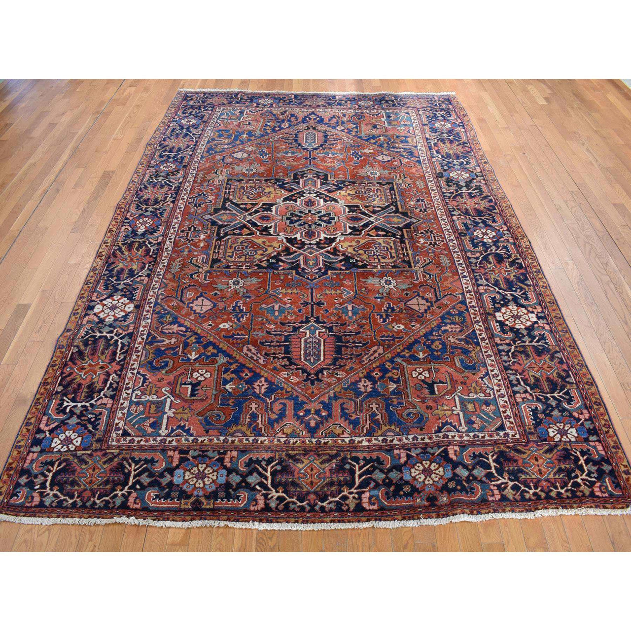 Antique Wool Hand Knotted Rug Red Blue 8.6X12.0 -O078071