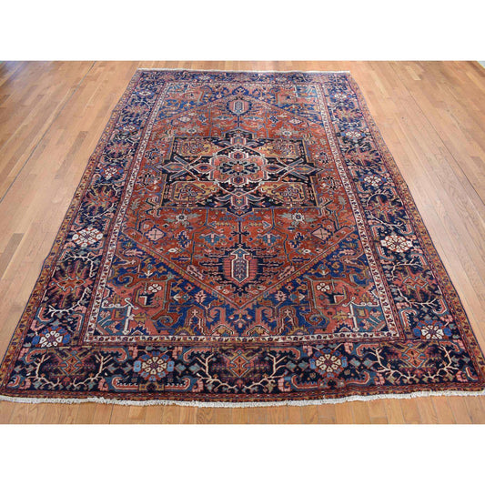 Antique Wool Hand Knotted Rug Red Blue 8.6X12.0 -O078071