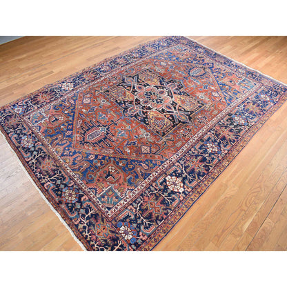 Antique Wool Hand Knotted Rug Red Blue 8.6X12.0 -O078071