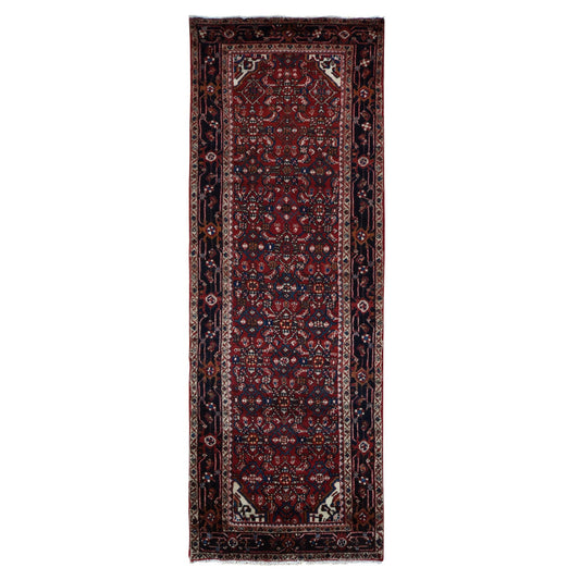 Tribal & Geometric Wool Hand Knotted Rug Red Midnight Blue 3.7X10.2 -O078072