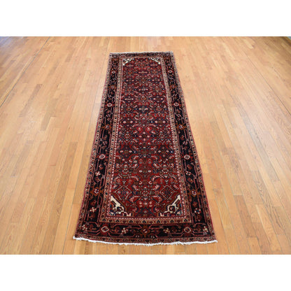 Tribal & Geometric Wool Hand Knotted Rug Red Midnight Blue 3.7X10.2 -O078072