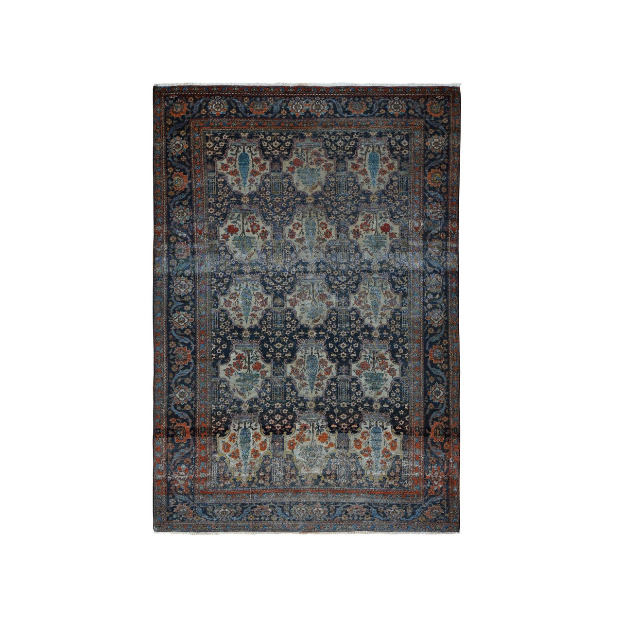 Antique Wool Hand Knotted Rug Blue Blue 4.1X6.4 -O078073