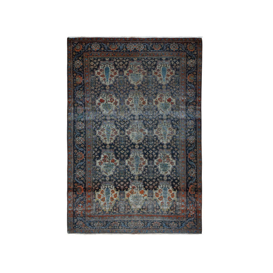 Antique Wool Hand Knotted Rug Blue Blue 4.1X6.4 -O078073