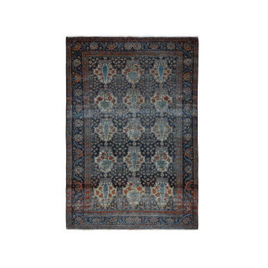 Antique Wool Hand Knotted Rug Blue Blue 4.1X6.4 -O078073