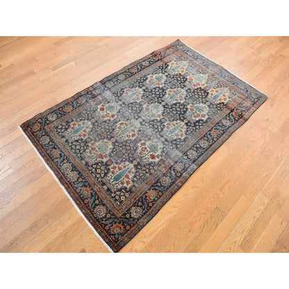Antique Wool Hand Knotted Rug Blue Blue 4.1X6.4 -O078073