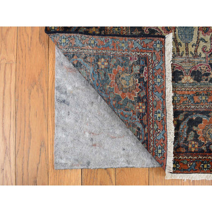 Antique Wool Hand Knotted Rug Blue Blue 4.1X6.4 -O078073