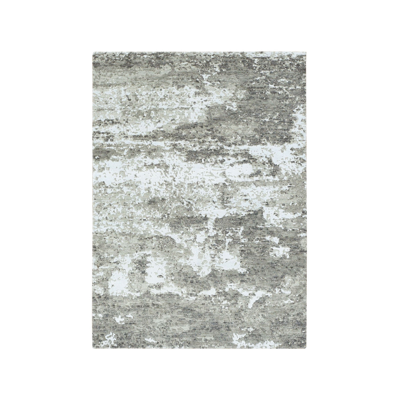 Modern and Contemporary Wool & Silk Hand Knotted Rug Green No Border 4.0X6.0 -O078078