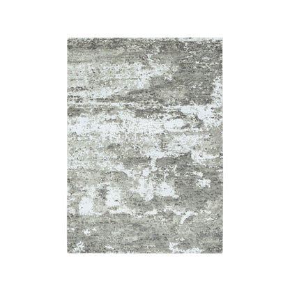 Modern and Contemporary Wool & Silk Hand Knotted Rug Green No Border 4.0X6.0 -O078078