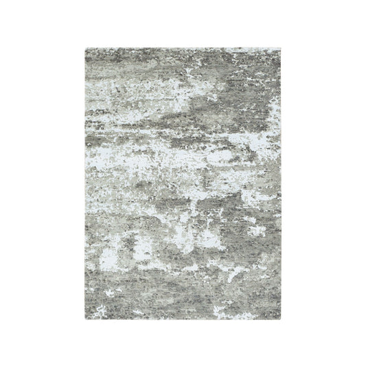 Modern and Contemporary Wool & Silk Hand Knotted Rug Green No Border 4.0X6.0 -O078078