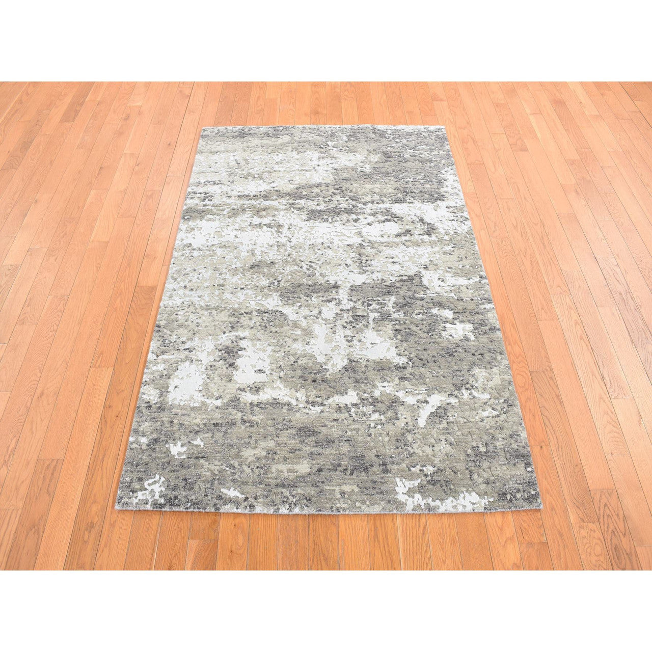 Modern and Contemporary Wool & Silk Hand Knotted Rug Green No Border 4.0X6.0 -O078078