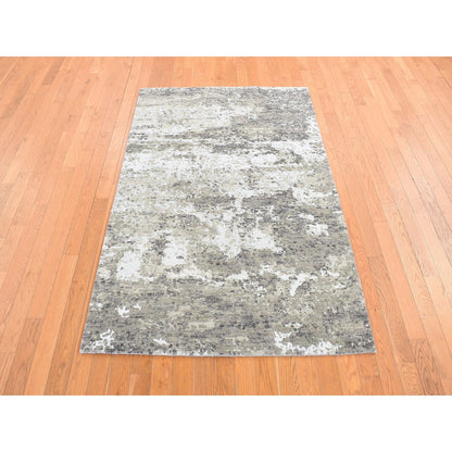 Modern and Contemporary Wool & Silk Hand Knotted Rug Green No Border 4.0X6.0 -O078078