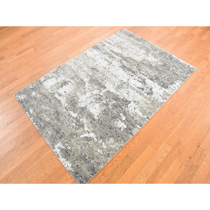 Modern and Contemporary Wool & Silk Hand Knotted Rug Green No Border 4.0X6.0 -O078078