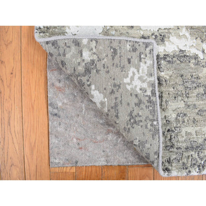 Modern and Contemporary Wool & Silk Hand Knotted Rug Green No Border 4.0X6.0 -O078078