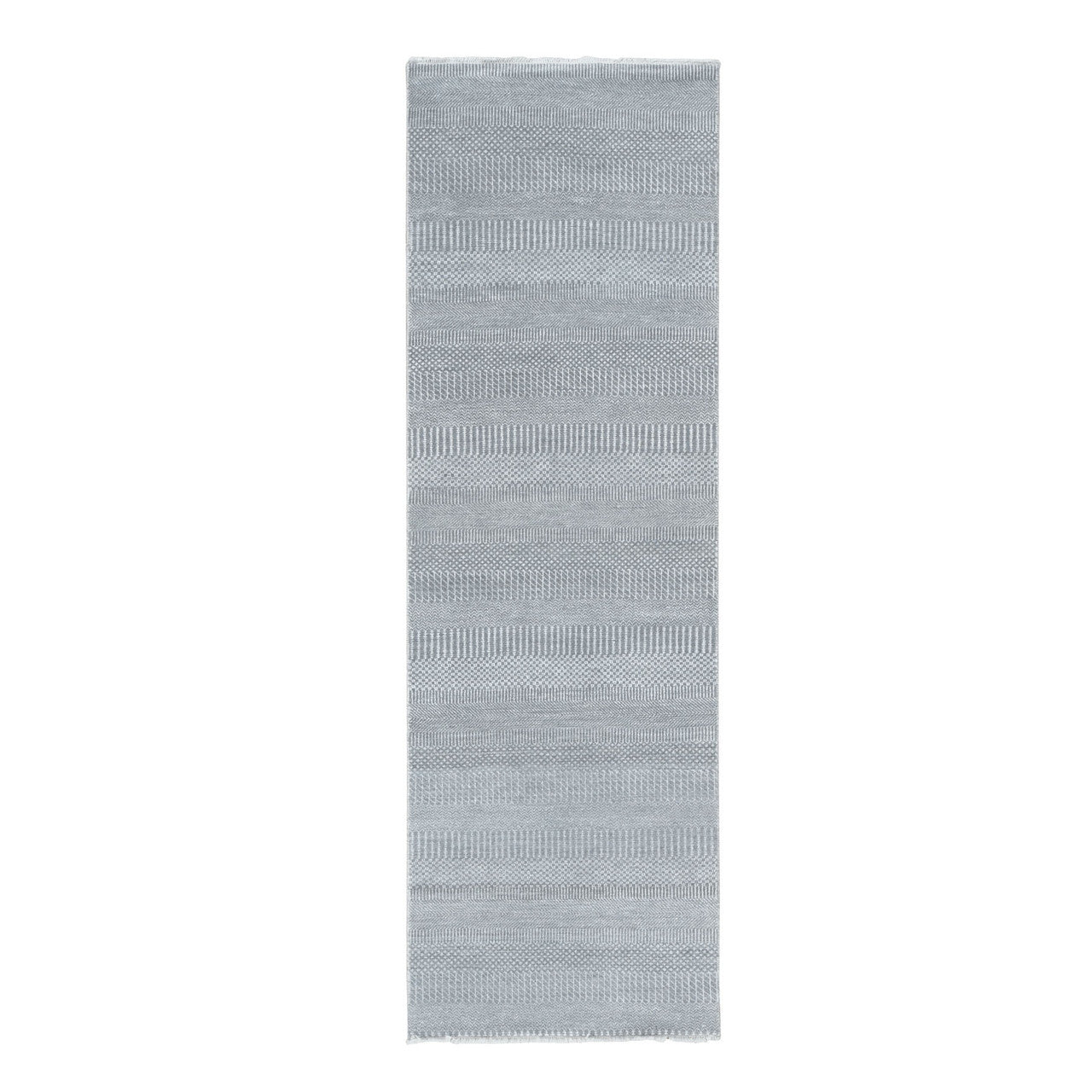 Gray 2'7" x 8'0" Modern and Contemporary Hand knotted Wool Rug - Sku: O078080