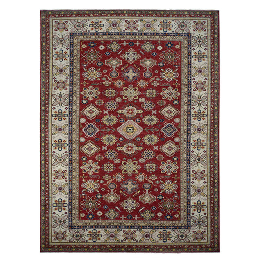 Kazak Wool Hand Knotted Rug Red White 9.0X12.0 -O078082