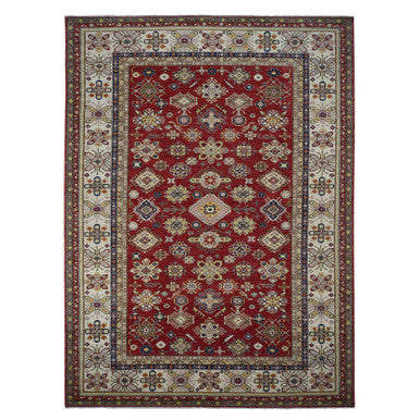 Kazak Wool Hand Knotted Rug Red White 9.0X12.0 -O078082